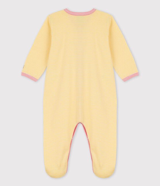 Babies' Stripy Organic Cotton Sleepsuit ORGE yellow/MARSHMALLOW white
