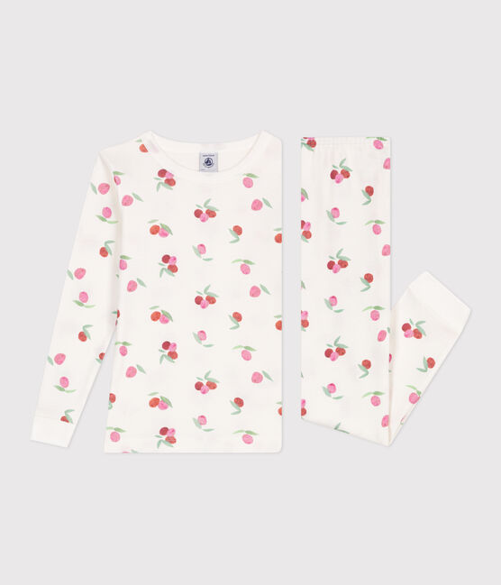 Very fitted children's pajamas in printed cotton MARSHMALLOW /PEONIA /MULTICO