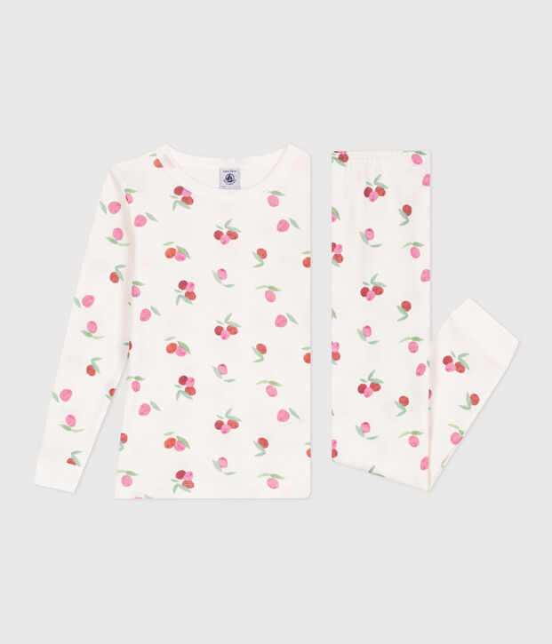 Very fitted children's pajamas in printed cotton white/pink/multicolor