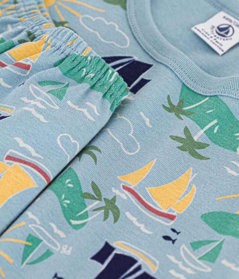 Children's unisex Explorer cotton cropped pyjamas blue/multicolor