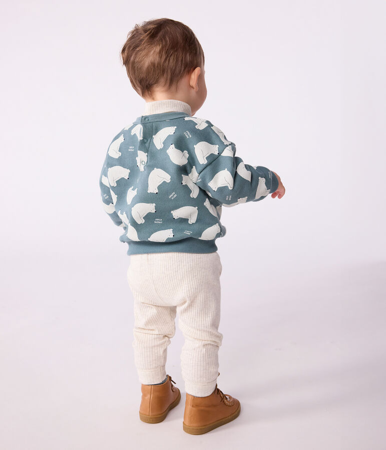 Babies' owl-print cotton sweatshirt blue/multicolor
