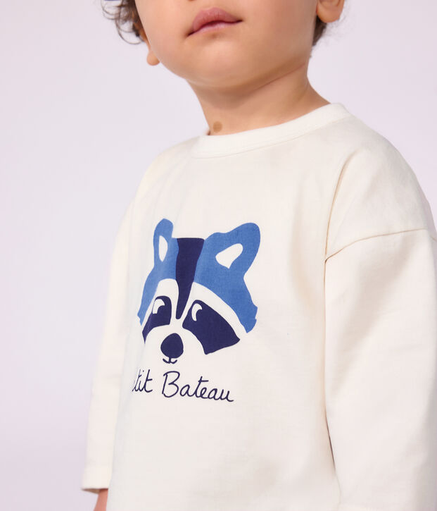 Babies' long-sleeved plain cotton T-shirt with a motif MILK