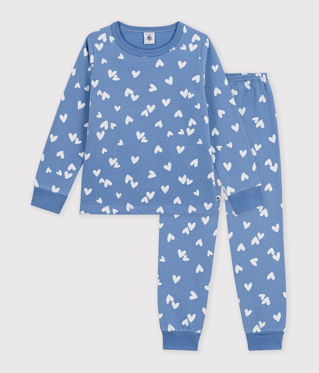 Children's fleece pyjamas with hearts blue/white