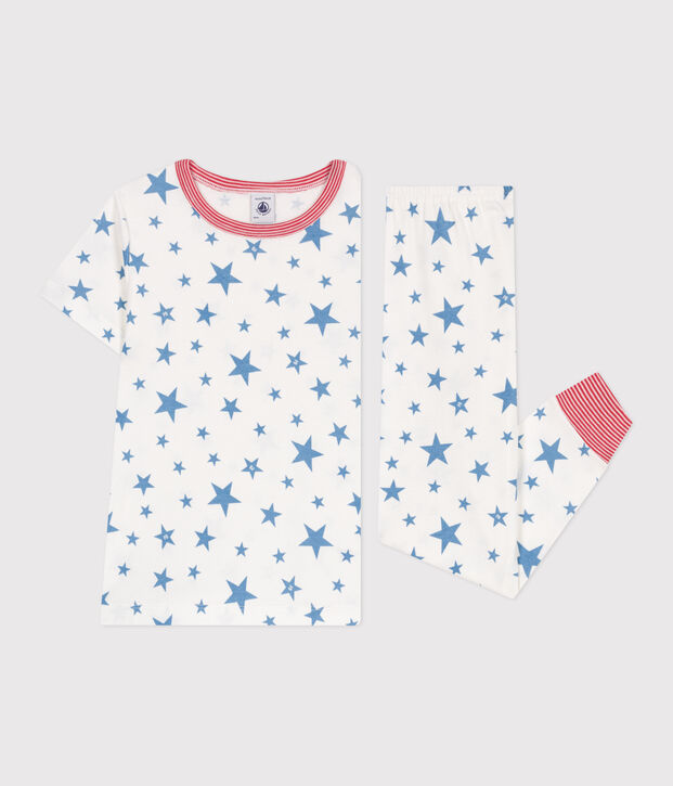 Children's star print cotton pyjamas white/blue
