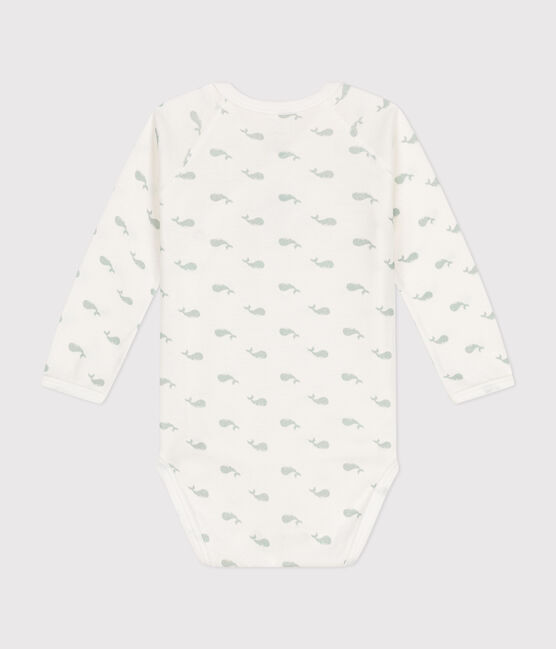 Babies' long-sleeved cotton wrapover bodysuit MARSHMALLOW white/HERBIER