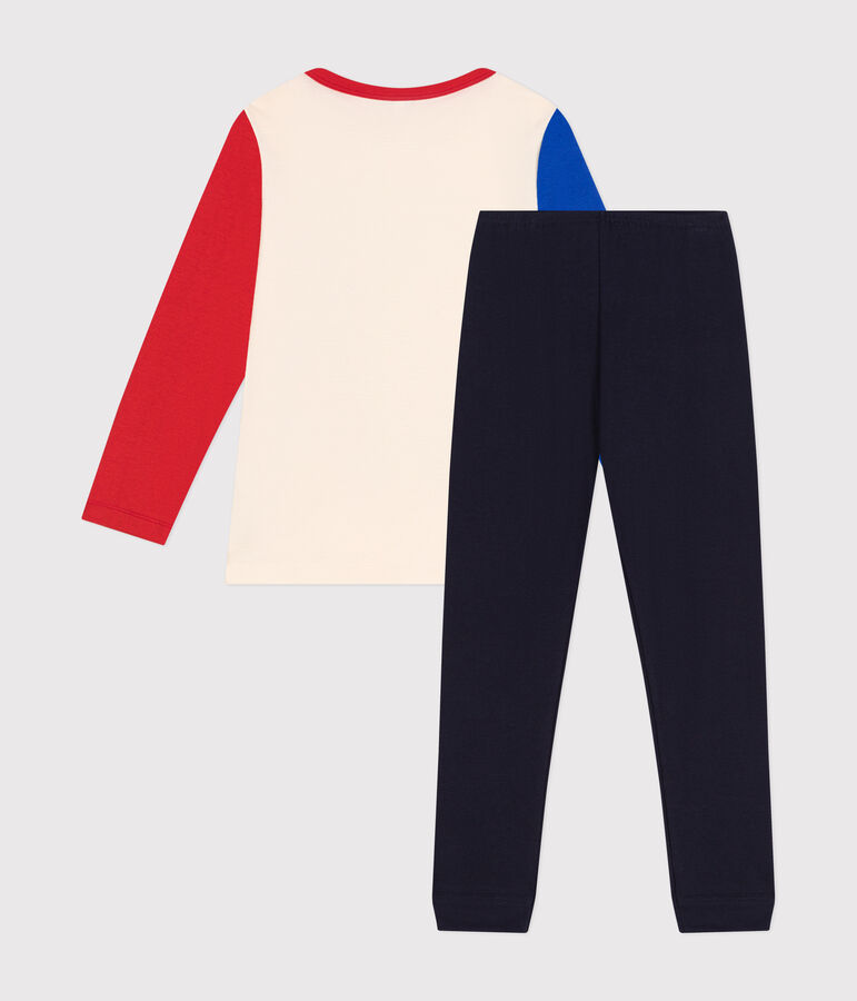 Children's plain cotton sports-patterned pyjamas blue/multicolor