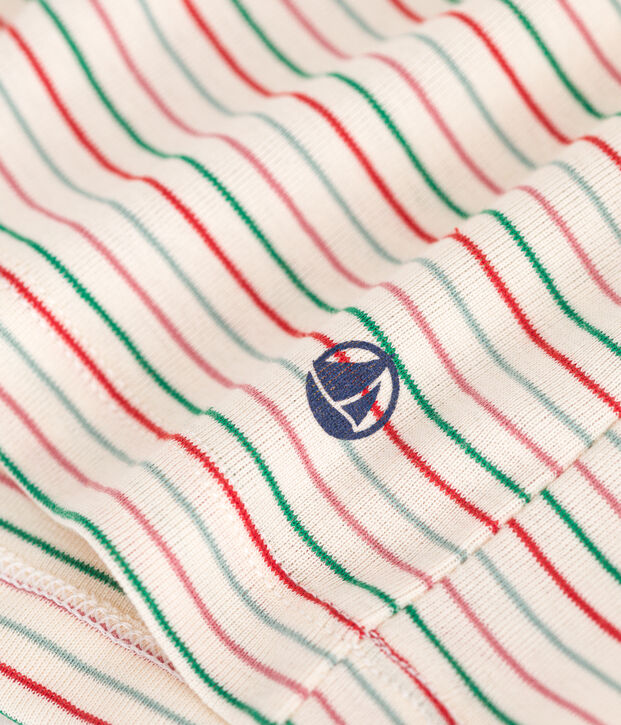 Girls' cotton polo neck Ecru/multicolor