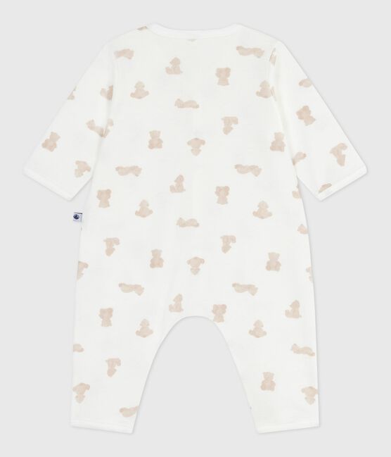 Babies' footless bear-print cotton pyjama suit MARSHMALLOW /BRUN
