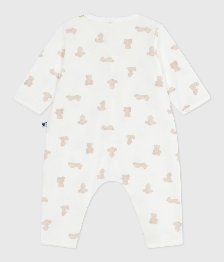 Babies' footless bear-print cotton pyjama suit white/BRUN