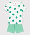 Boys' Palm Themed Organic Cotton Short Pyjamas MARSHMALLOW white/GAZON green