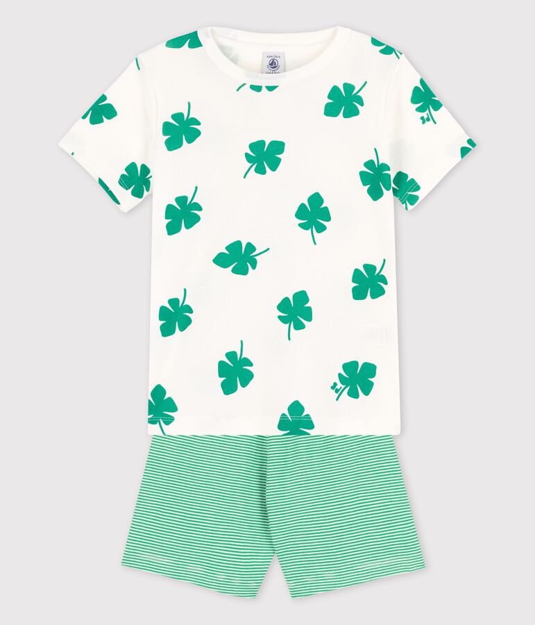 Boys' Palm Themed Organic Cotton Short Pyjamas white/green