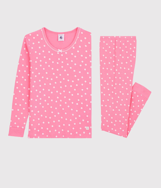 Girls' Snugfit Spotted Cotton Pyjamas PETAL pink/ECUME white