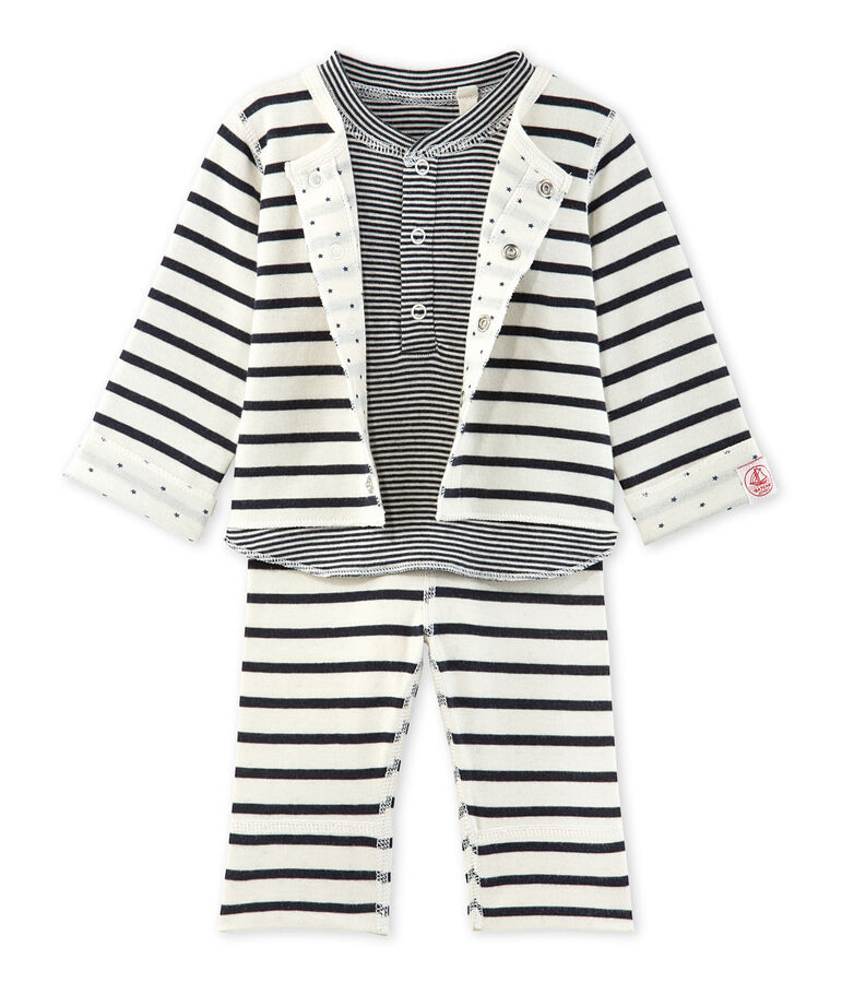 Ensemble b&eacute;b&eacute; 3 pi&egrave;ces r&eacute;versible white/blue