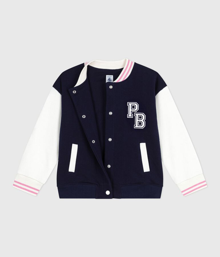 Children's varsity-style jacket in plain cotton blue