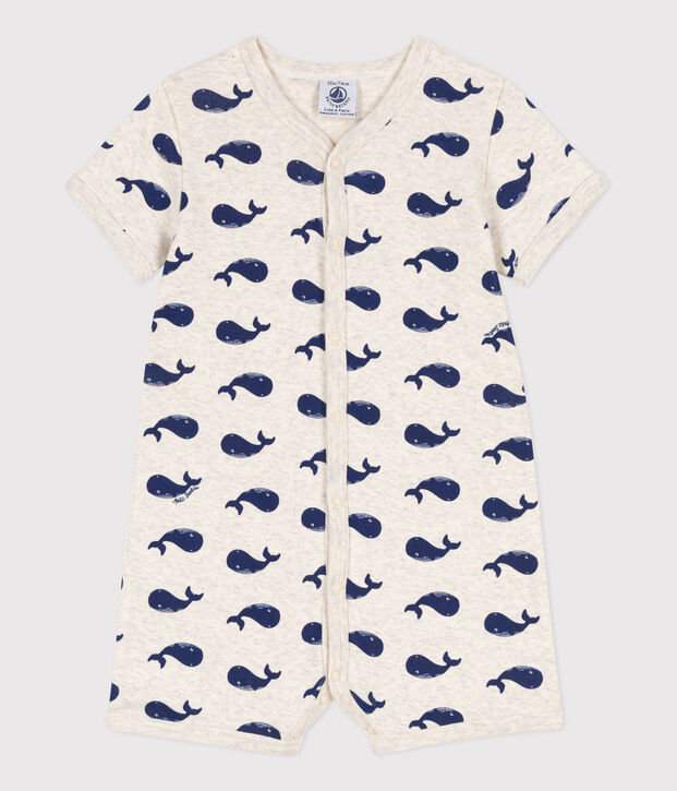 Babies' Cotton Navy Whale Playsuit beige/blue