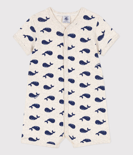 Babies' Cotton Navy Whale Playsuit MONTELIMAR beige/MEDIEVAL blue