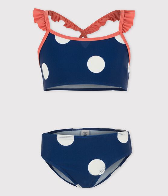 Girls' Two-Piece Spotted Swimsuit MEDIEVAL blue/MARSHMALLOW white
