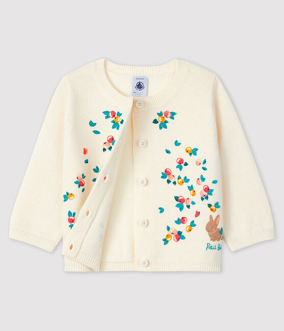 Baby girl's long-sleeved cardigan MARSHMALLOW white