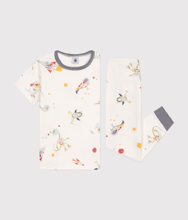 Children's space print cotton pyjamas white/multicolor