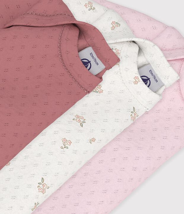 Pack of long-sleeved bodies for babies in cotton printed with flowers multicolor