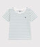Children's short-sleeved stripy cotton T-shirt MARSHMALLOW green/DRAGONFLY