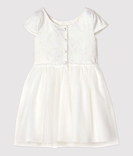 Girls' Tulle and Jacquard Formal Dress MARSHMALLOW white