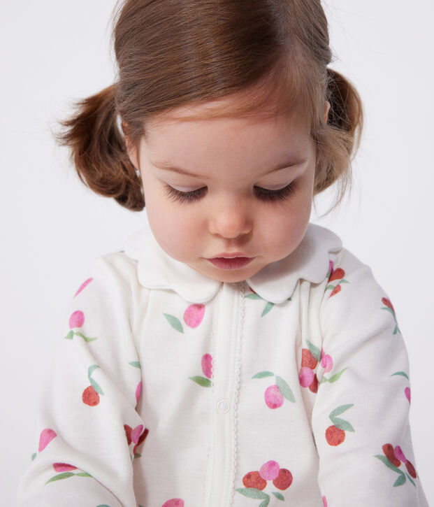 Babies' cotton pyjamas with a fruit pattern petal collar white/multicolor