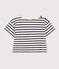 Girls' Stripy Short-Sleeved Cotton T-Shirt MARSHMALLOW white/SMOKING blue
