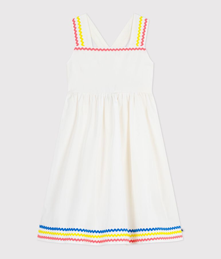 Children's  long cotton dress with straps white