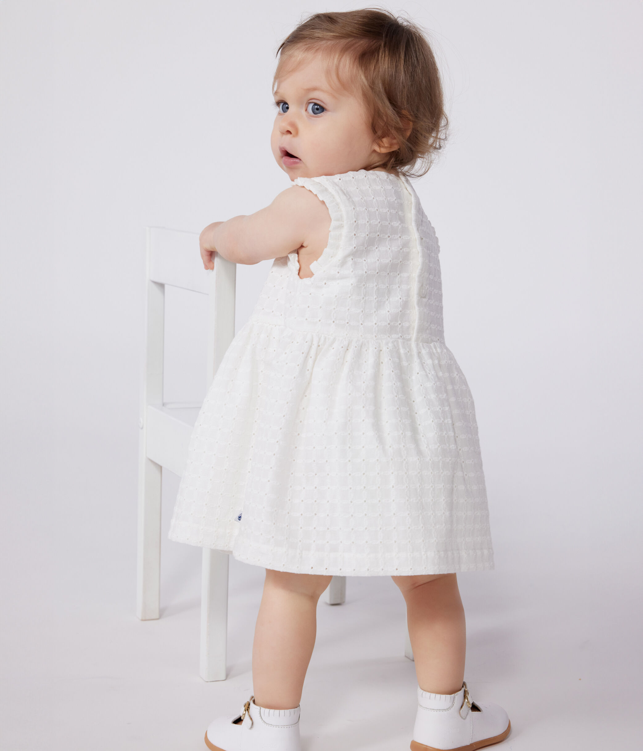 Babies' sleeveless white cotton broderie anglaise dress white