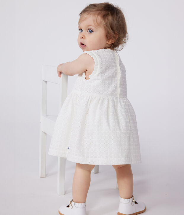 Babies' sleeveless white cotton broderie anglaise dress white