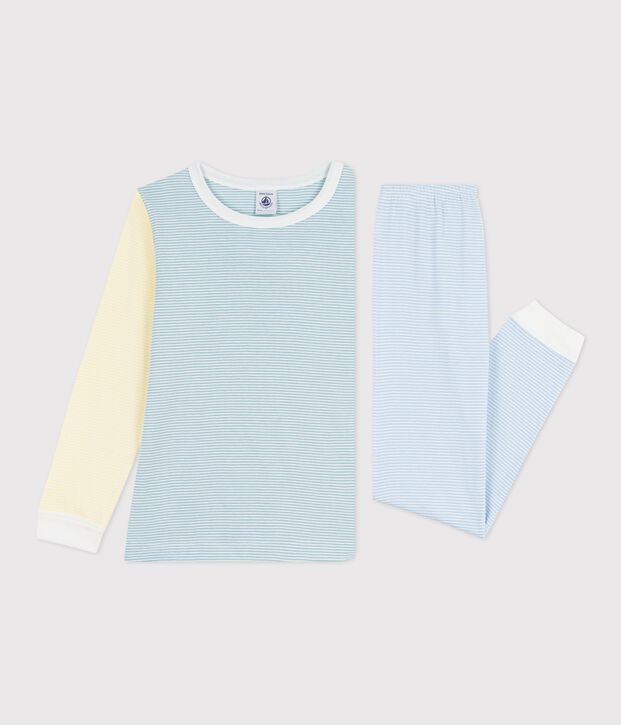 Children's stripy cotton pyjamas blue/multicolor