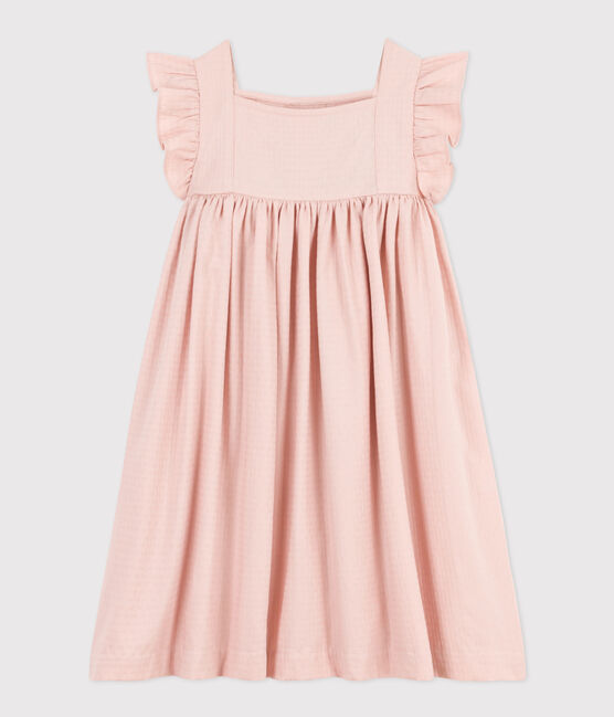 Girls' Sleeveless Textured Cotton Dress SALINE pink