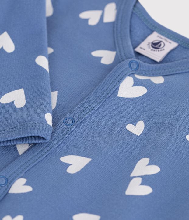 Babies' heart-print fleece pyjamas blue/white
