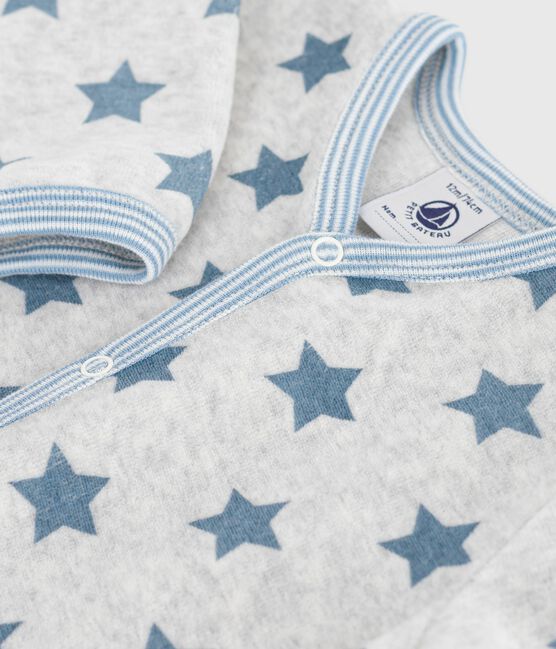 Babies' star-print velour pyjamas BELUGA /ADRIATIC