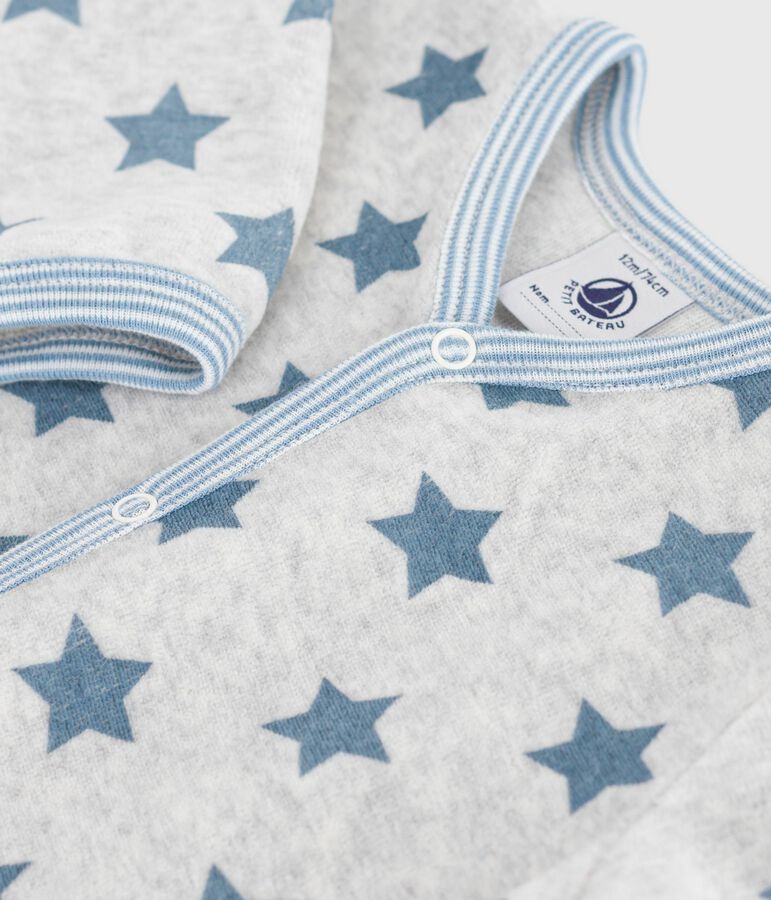 Babies' star-print velour pyjamas grey/blue