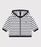 Babies' Stripy Thick Jersey Breton Hoodie MARSHMALLOW white/SMOKING blue