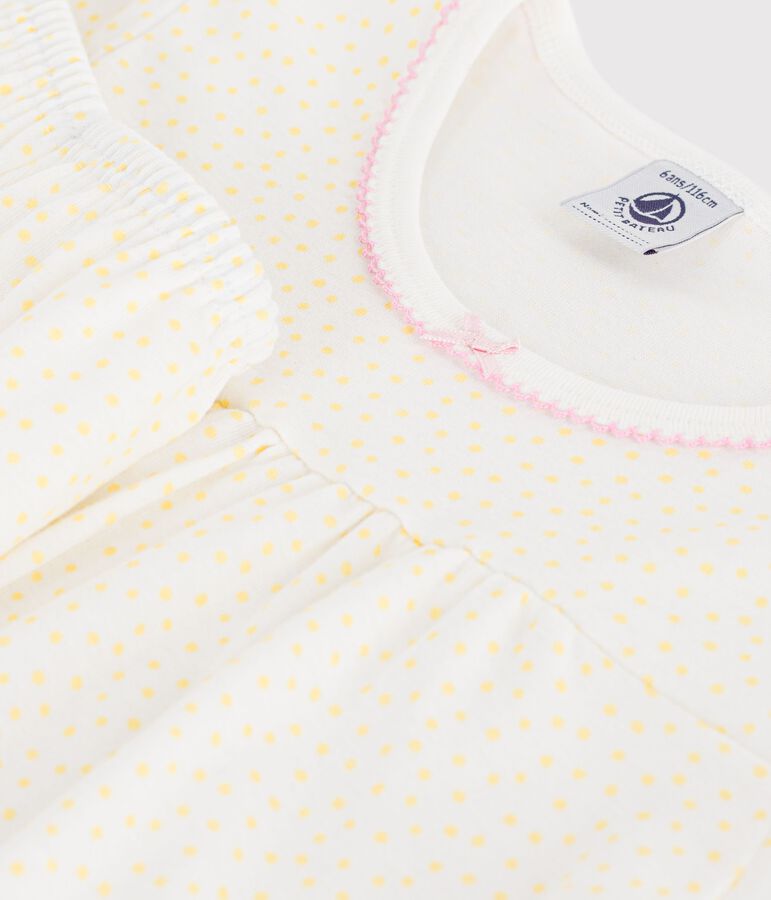 Children's cotton pyjamas with shorts with a gathered waist and polka dot print POPCORN yellow/MARSHMALLOW
