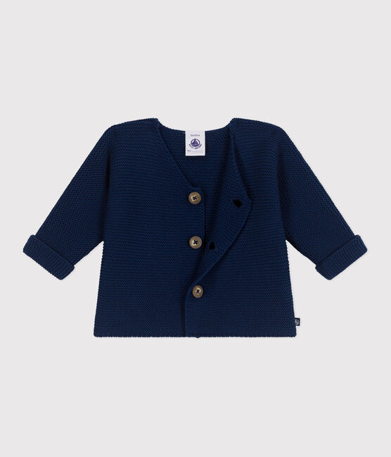 Babies' moss stitch cotton cardigan MEDIEVAL blue