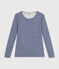 Women's long-sleeved striped wool and cotton T-shirt MEDIEVAL blue/MARSHMALLOW white
