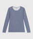 Women's long-sleeved striped wool and cotton T-shirt