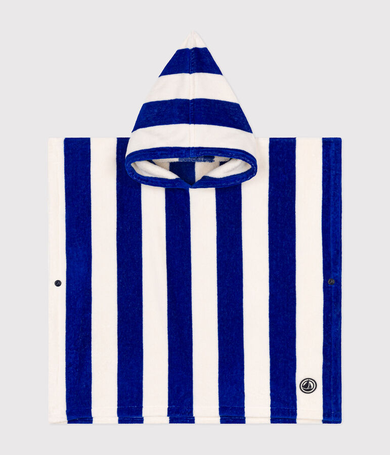 CHILDREN'S STRIPED TERRYCLOTH BATH PONCHO blue/white