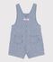 Babies' short stripy twill dungarees CREPUSCULE blue/MARSHMALLOW