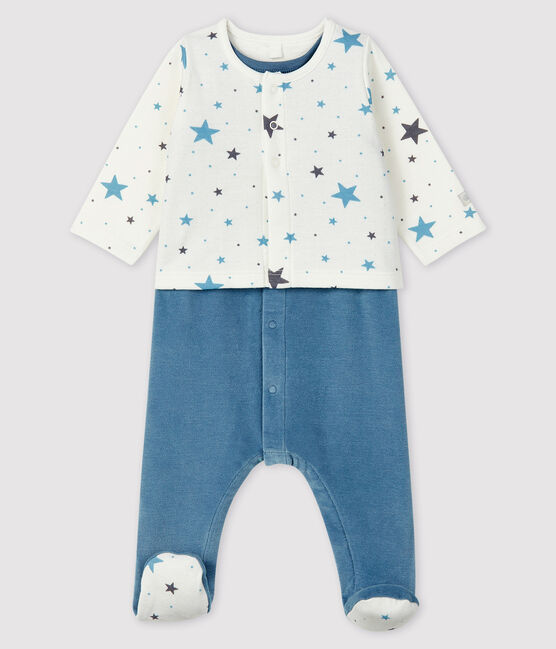 Babies' Starry Blue Velour Two-Piece TEMPETE yellow/MULTICO white