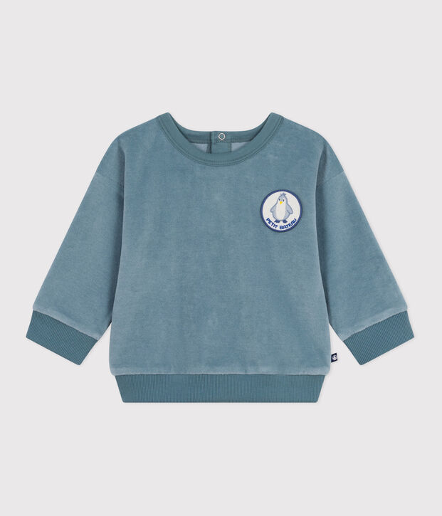 Babies' plain terry velour sweatshirt blue