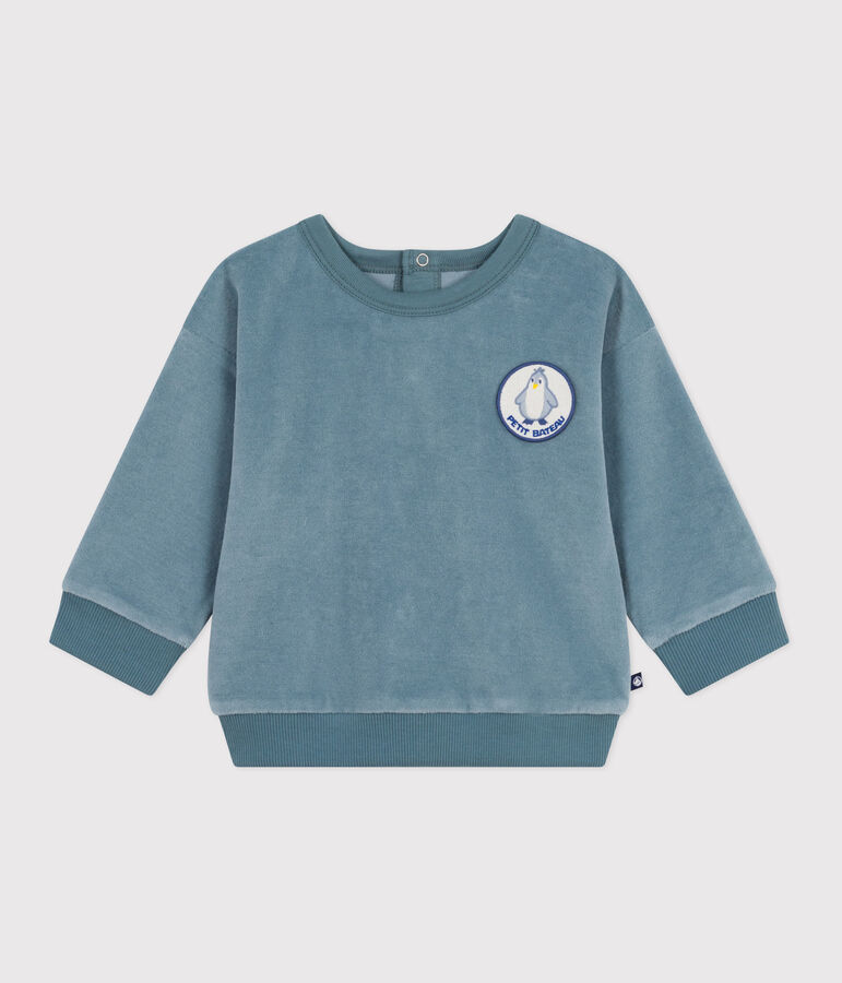 Babies' plain terry velour sweatshirt blue