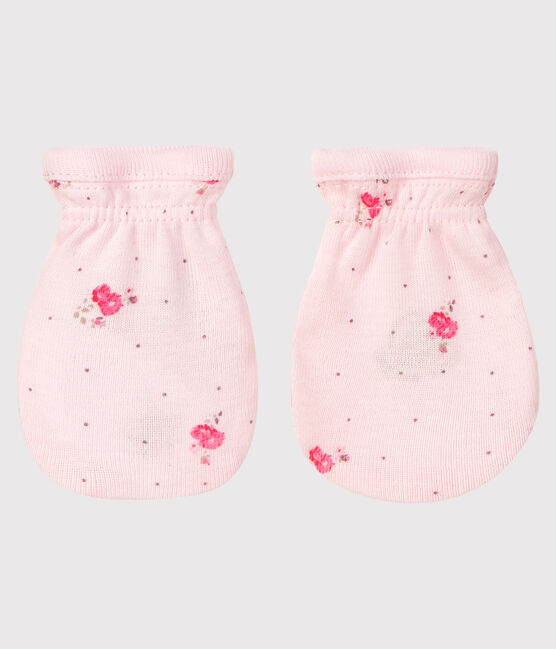 Babies' Rib Knit Mittens VIENNE pink/MULTICO white