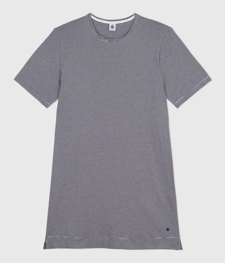 Women's short-sleeved striped cotton nightdress SMOKING blue/MARSHMALLOW white