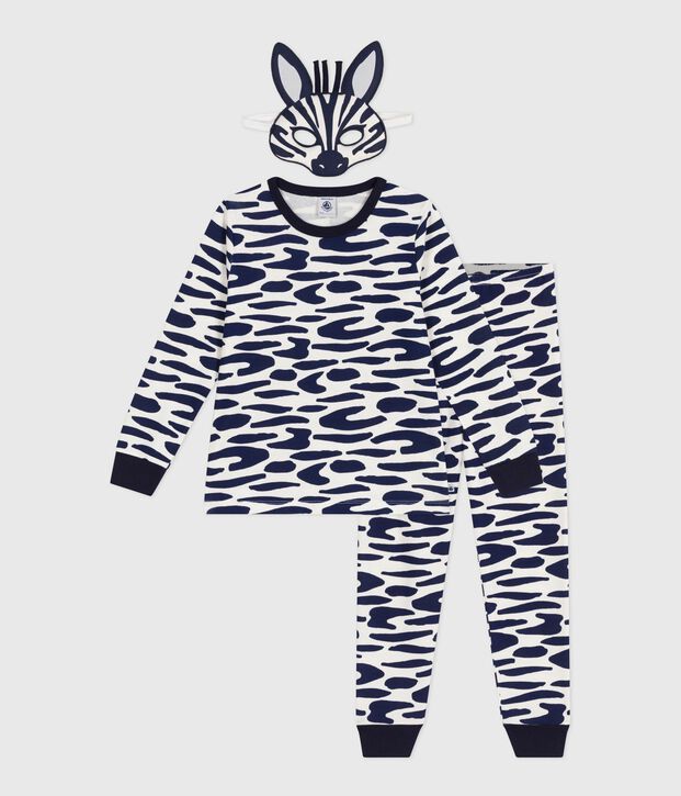 Children's zebra print cotton fancy dress pyjamas blue/blue