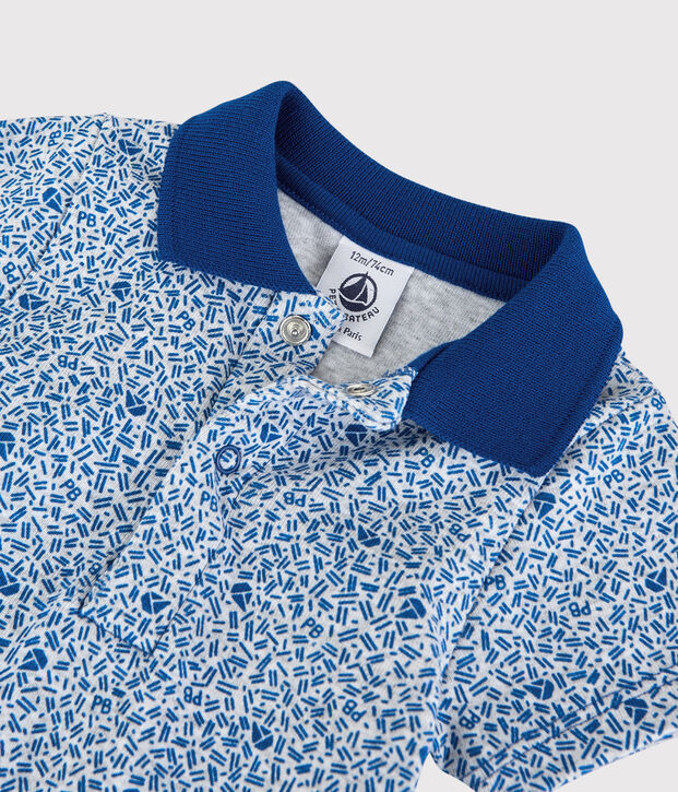 Baby Boys' Cotton Bodysuit with Polo Shirt Collar grey/blue